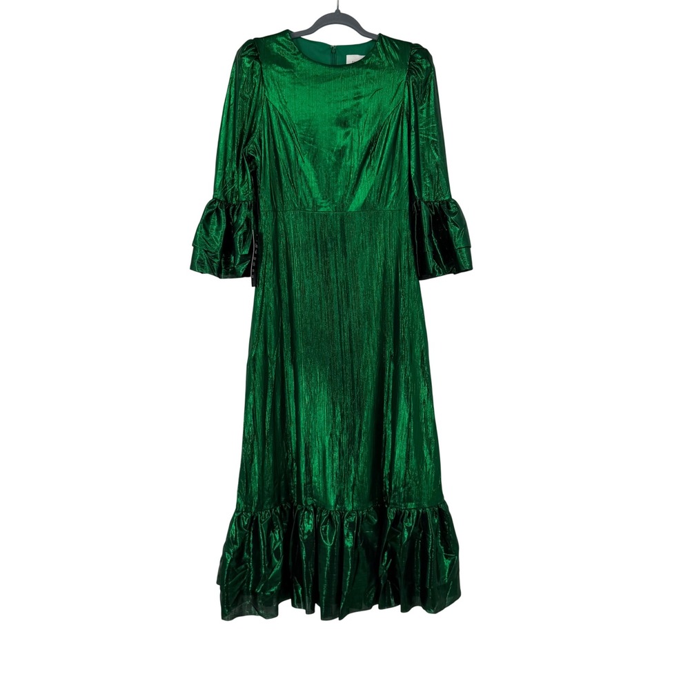 Pomander Place Lillith Dress Emerald Green Medium Metallic Ruffle Midi Dress NWT - Picture 9 of 9